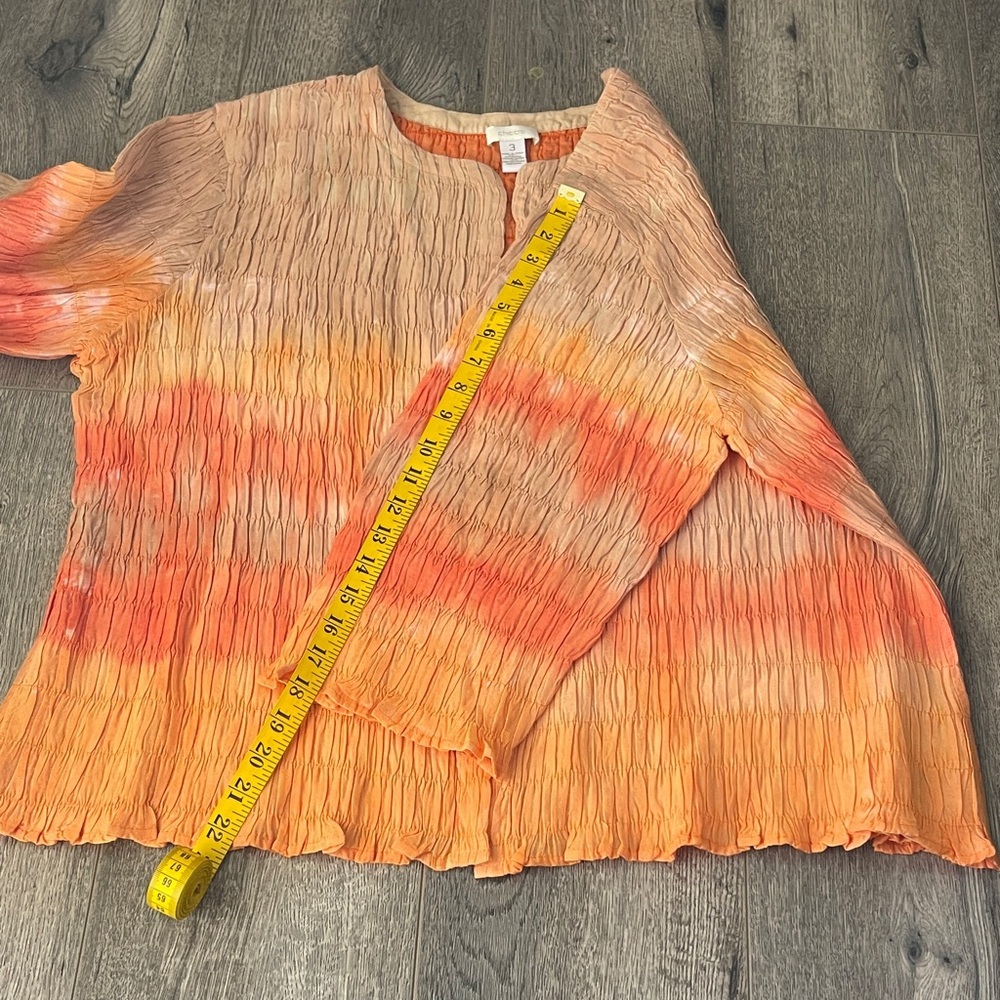 Chico's Vibrant Orange and Tan Crinkle Blouse - Picture 5 of 9